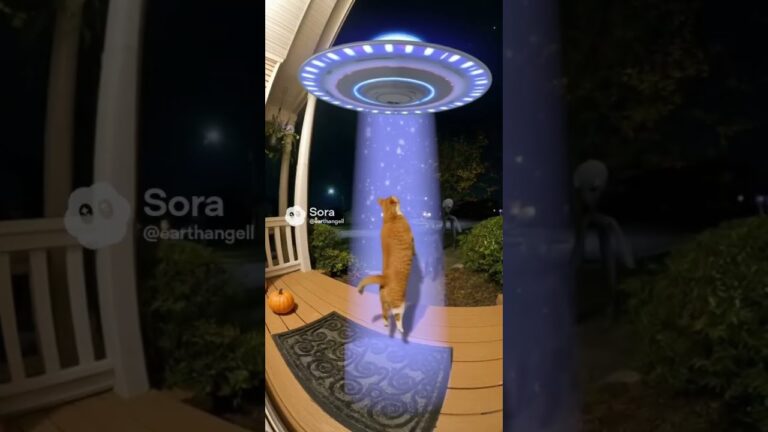 Doorbell footage of Orange cat getting getting abducted by aliens👀 👽 🤣 🫨