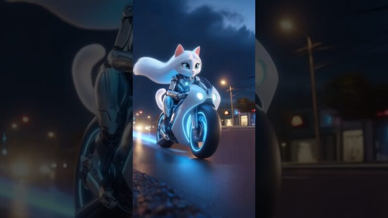 Cute cat on futuristic bike come to save kitten from alien #cat #cutecat #catlover